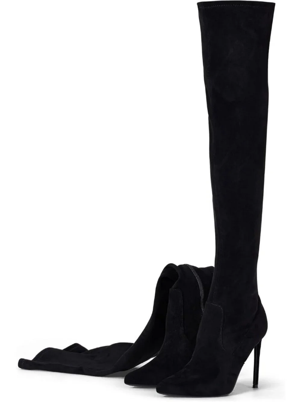 Women's Black Synthetic Rubber Stretch Suede Long Pointed Toe Over the Knee Boot